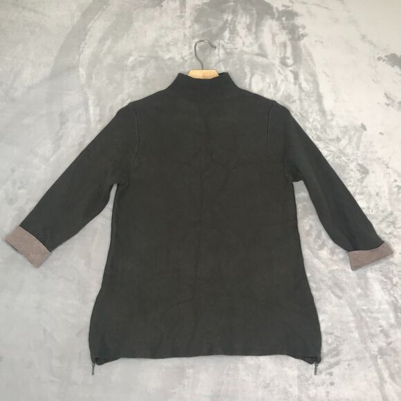 Tahari Sweater Womens Large Green Knit Mock Neck 3/4 Cuffed Sleeve Zipper Hem - Picture 1 of 13